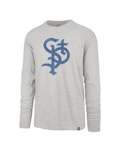 47 Men's Los Angeles Dodgers Grey Triple Down Franklin Long Sleeve T-Shirt
